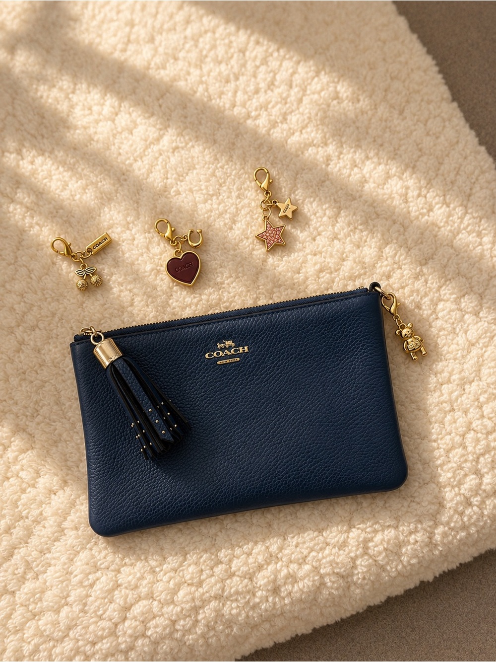 Authentic Blue Coach Wristlet/Wallet & Authentic Repurposed Charms